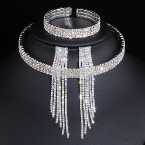 Classic Elegant Crystal Set Necklace Earrings Bracelet for Women Fashion Jewelry